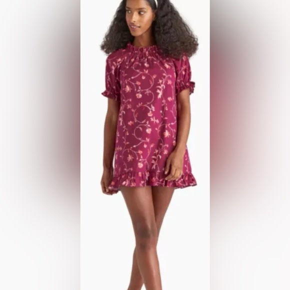 Hill House Katherine Nap Floral Ruffle Short Sleeve Dress Size Small Burgundy - Picture 1 of 9